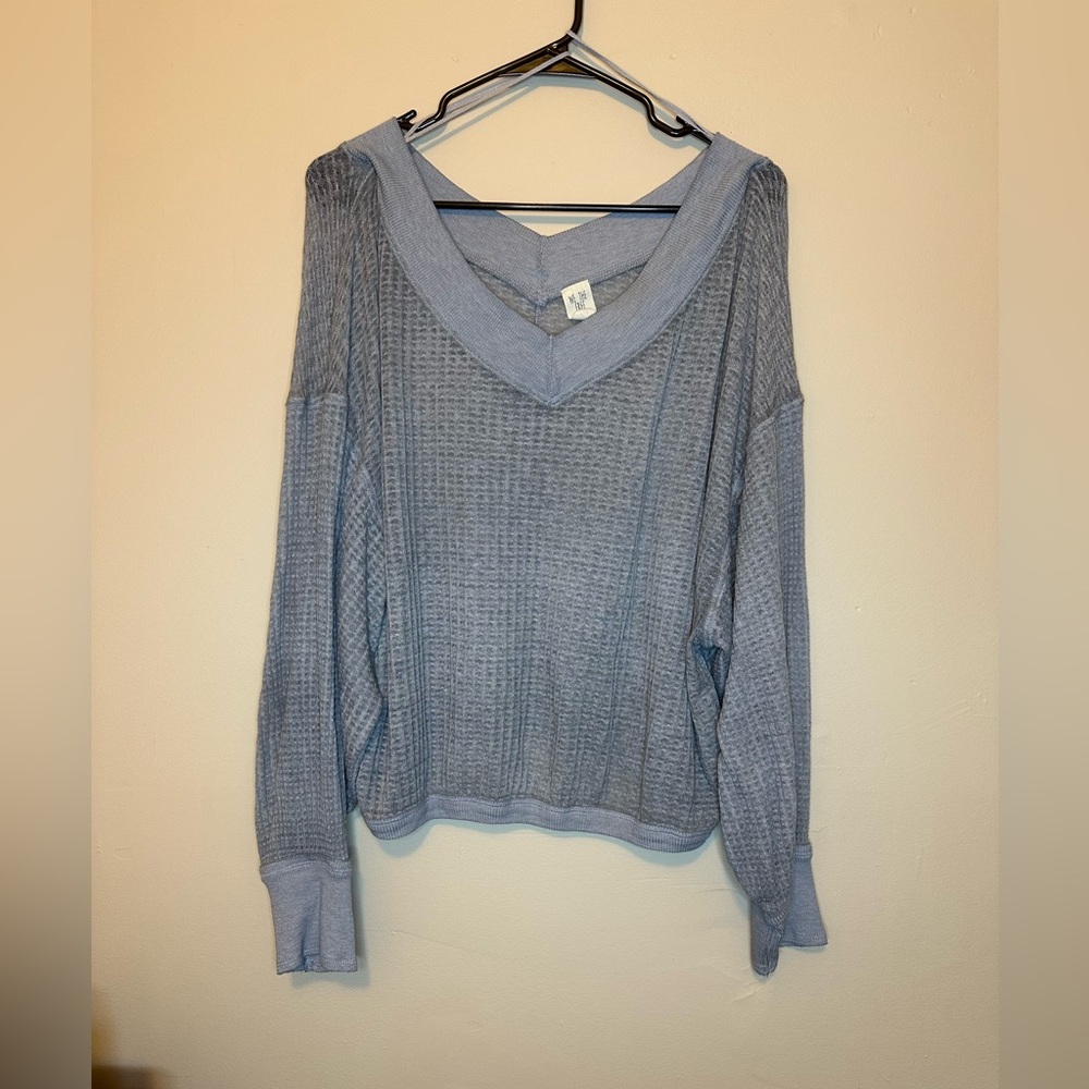 Free People Light Blue V-Neck Sweater